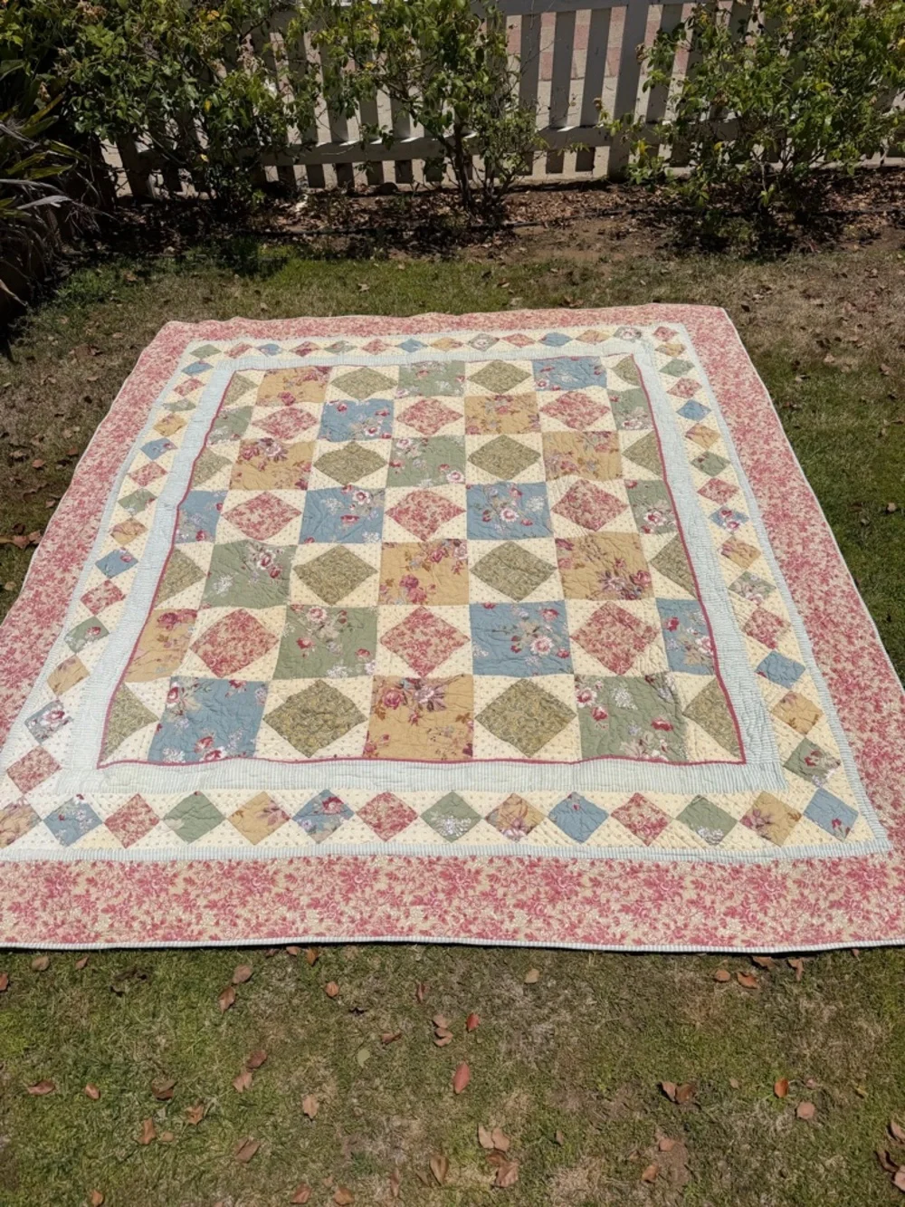 L.L. Bean Patchwork Country Quilt Reversible Floral Ticking Stripe Gauzy FLAWS